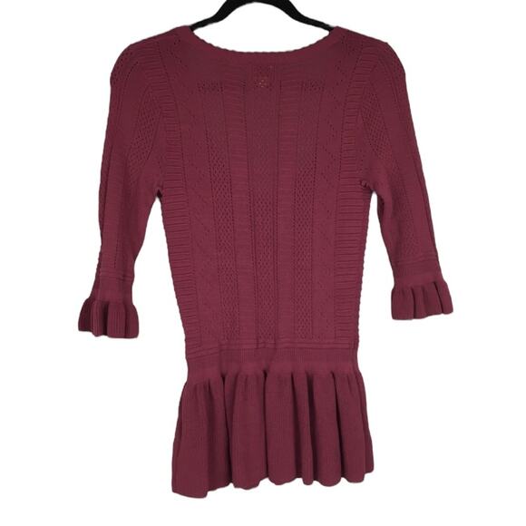 Torn By Ronny Kobo Scoop Neck Peplum Knit Sweater Burgundy Size S - Picture 3 of 10